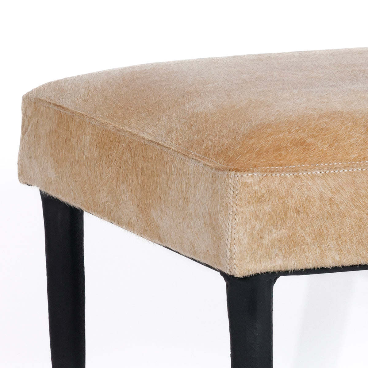 Zodax Corviglia Hair-On-Hide Leather Stool with Forged Iron Base, Tan
