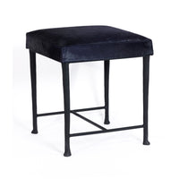 Zodax Corviglia Hair-On-Hide Leather Stool with Forged Iron Base, Navy