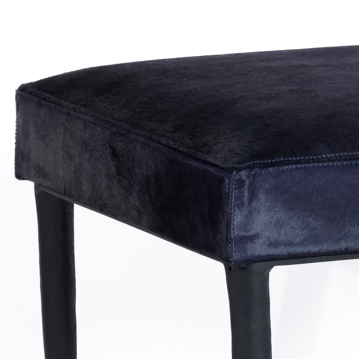 Zodax Corviglia Hair-On-Hide Leather Stool with Forged Iron Base, Navy