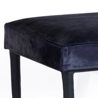 Zodax Corviglia Hair-On-Hide Leather Stool with Forged Iron Base, Navy