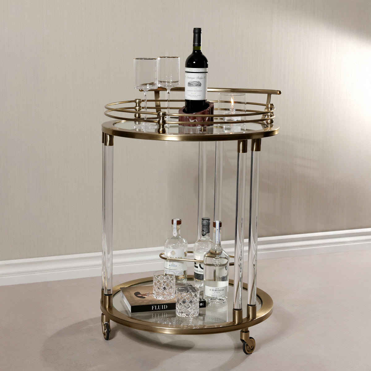 Zodax Opus Round Bar Cart / Trolley, 26.5" x 24" x 33.5"