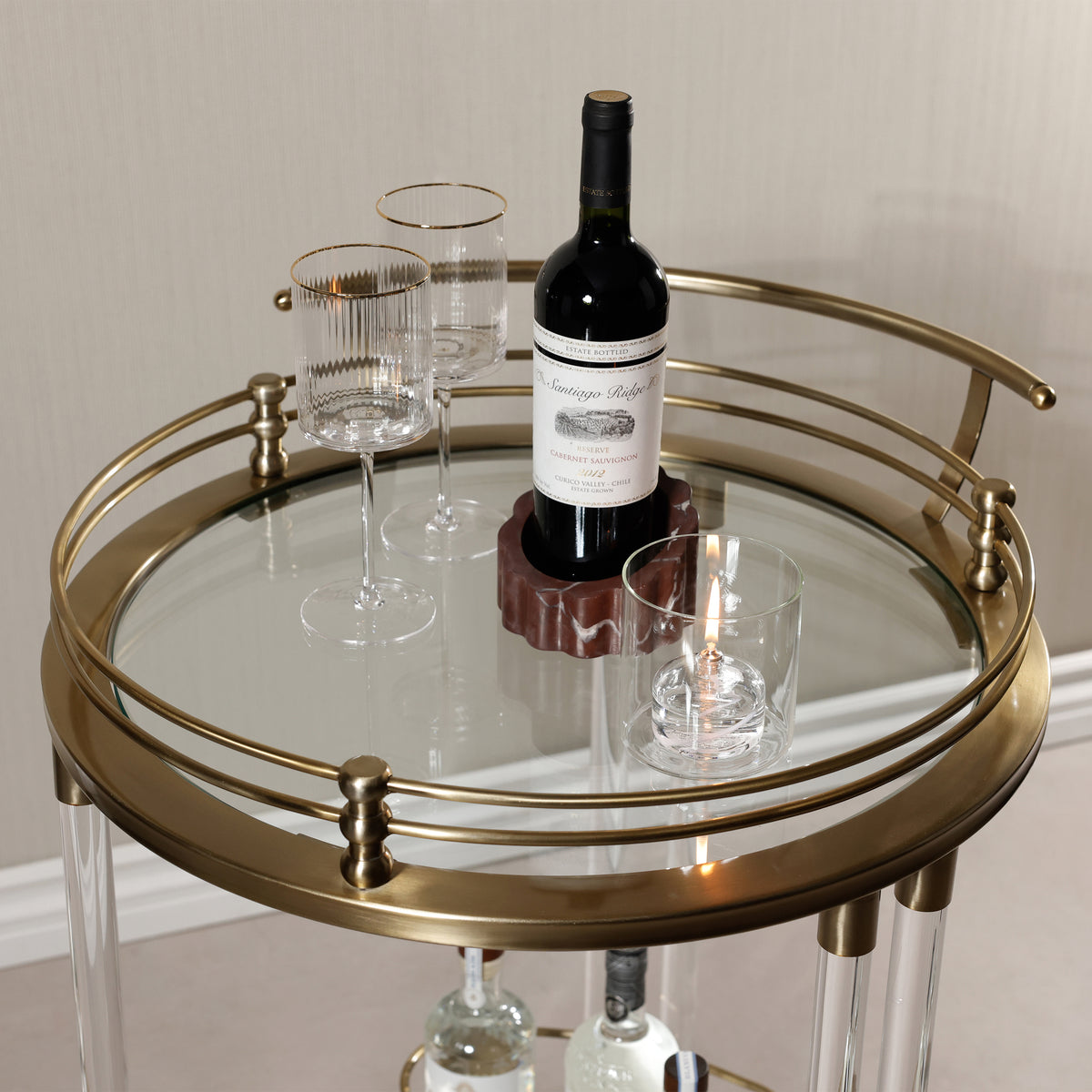 Zodax Opus Round Bar Cart / Trolley, 26.5" x 24" x 33.5"