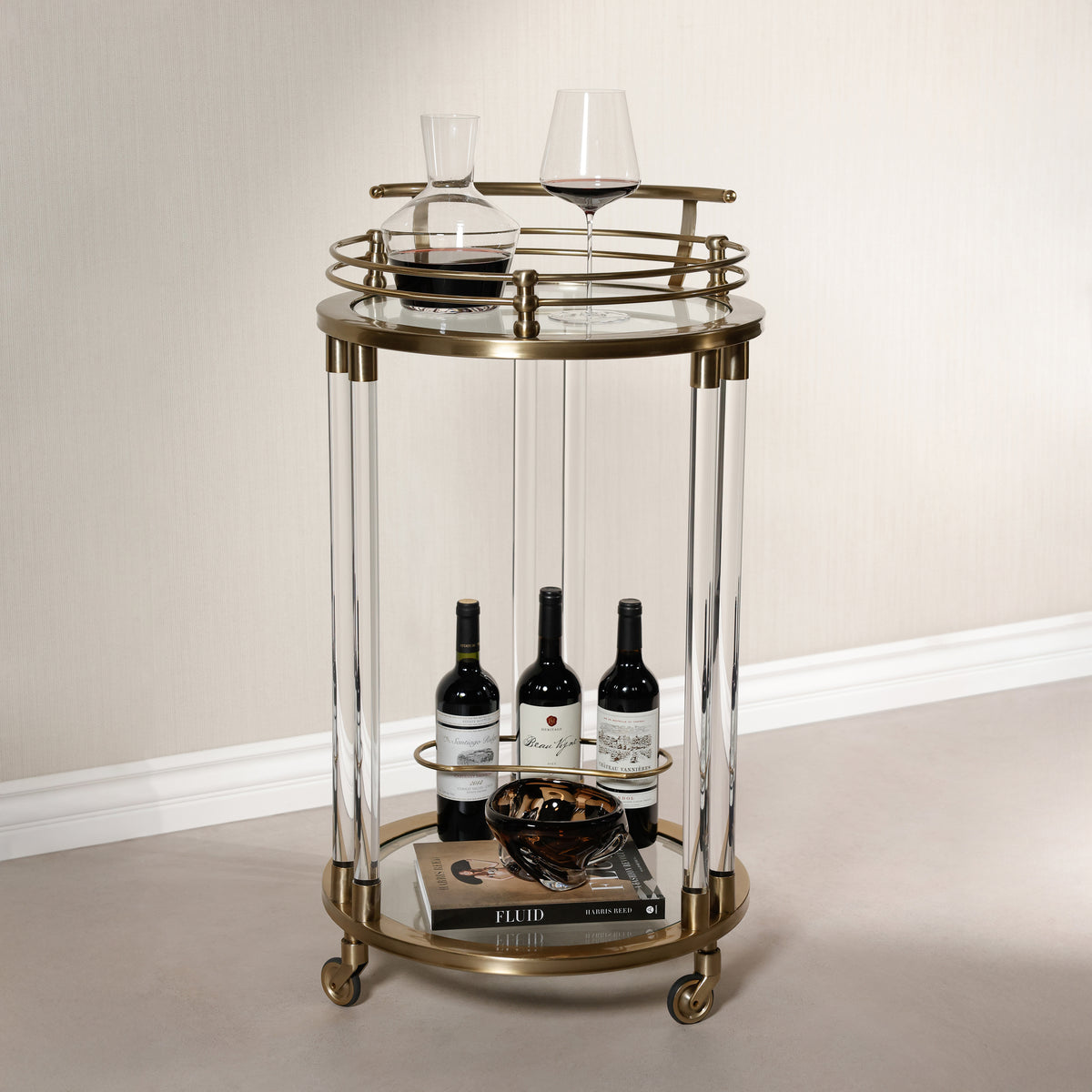 Zodax Opus Round Bar Cart / Trolley, 21.25" x 19.75" x 37.5"