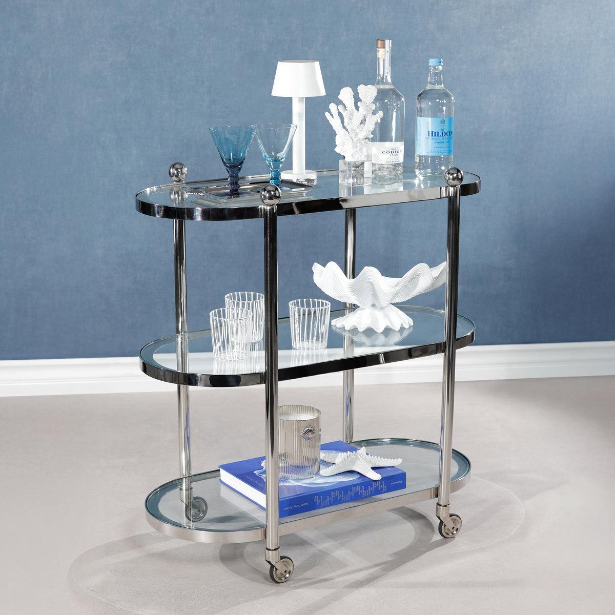 Zodax Three-Tier Étagère & Oval Serving Cart, 30" x 15.75" x 31.5"