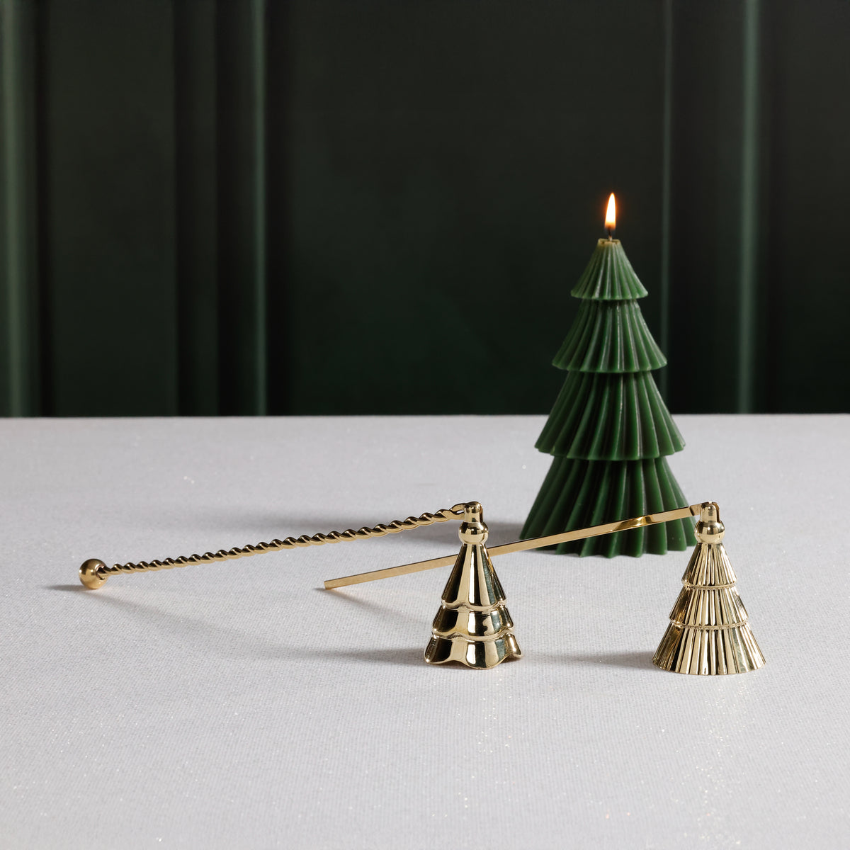 Zodax Christmas Tree Design Brass Candle Snuffer, Rippled, Gold
