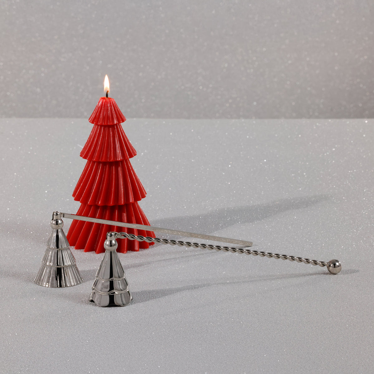 Zodax Christmas Tree Design Brass Candle Snuffer, Rippled, Nickel