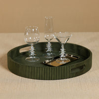 Zodax Round Fluted Green Leather Tray, 18"