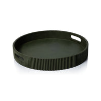 Zodax Round Fluted Green Leather Tray, 18"