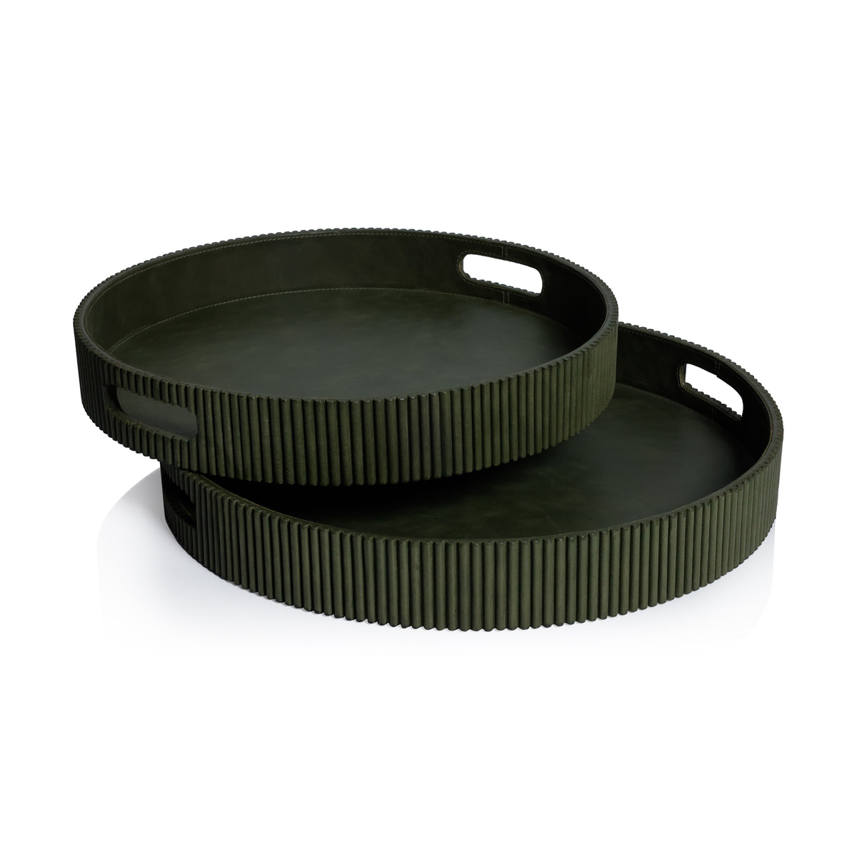 Zodax Round Fluted Green Leather Tray, 18"
