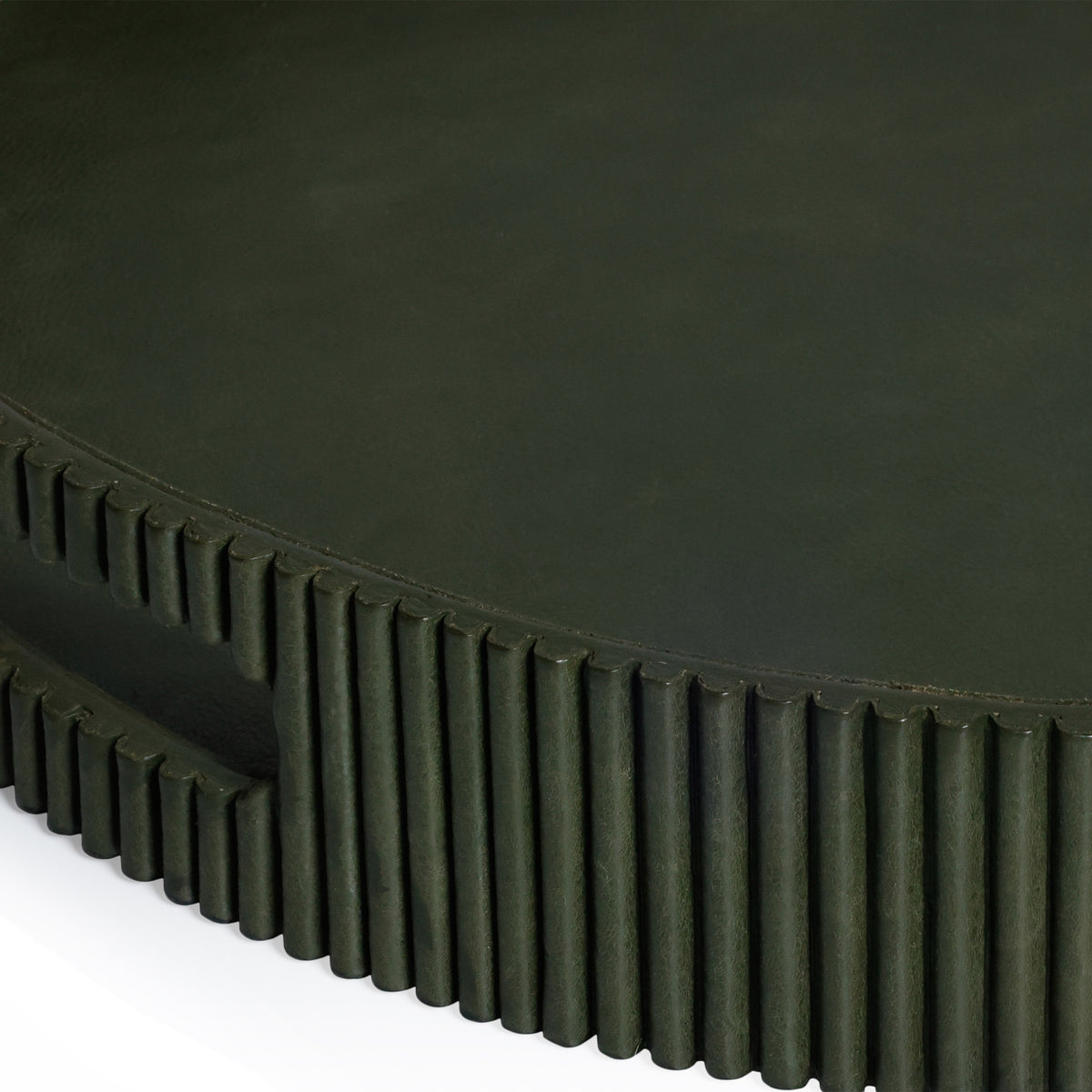 Zodax Round Fluted Green Leather Tray, 18"