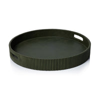 Zodax Round Fluted Green Leather Tray, 20"