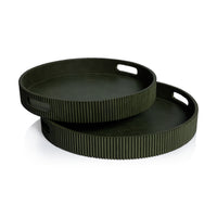 Zodax Round Fluted Green Leather Tray, 20"