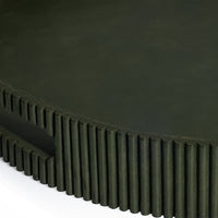 Zodax Round Fluted Green Leather Tray, 20"
