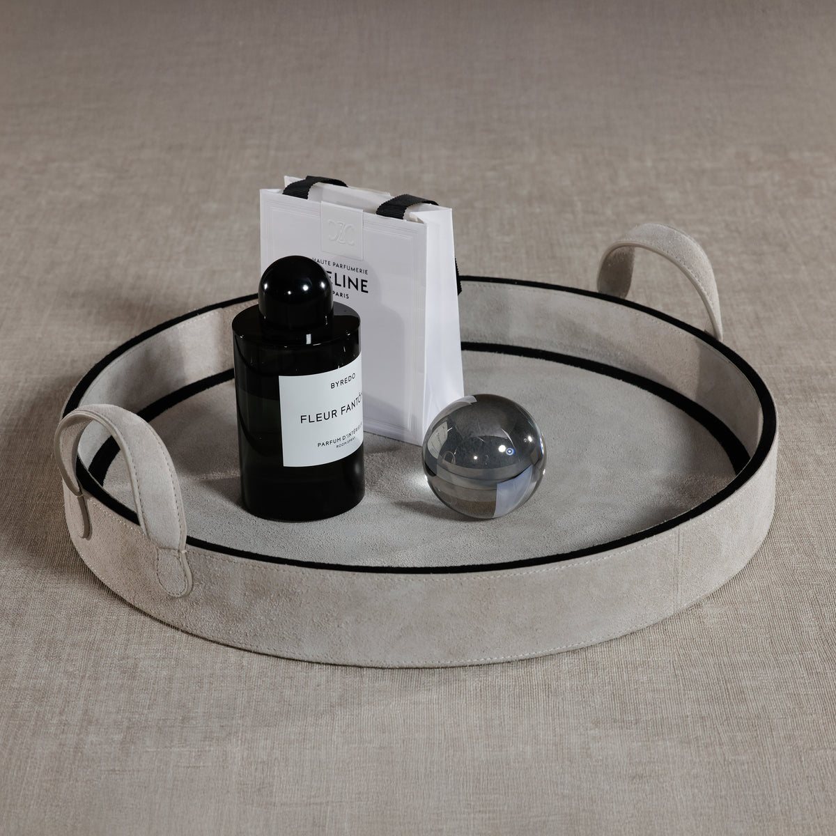 Zodax Arden Suede Leather Round Serving Tray