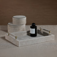 Zodax Arden Woven Suede Leather Tray with Brass Handles
