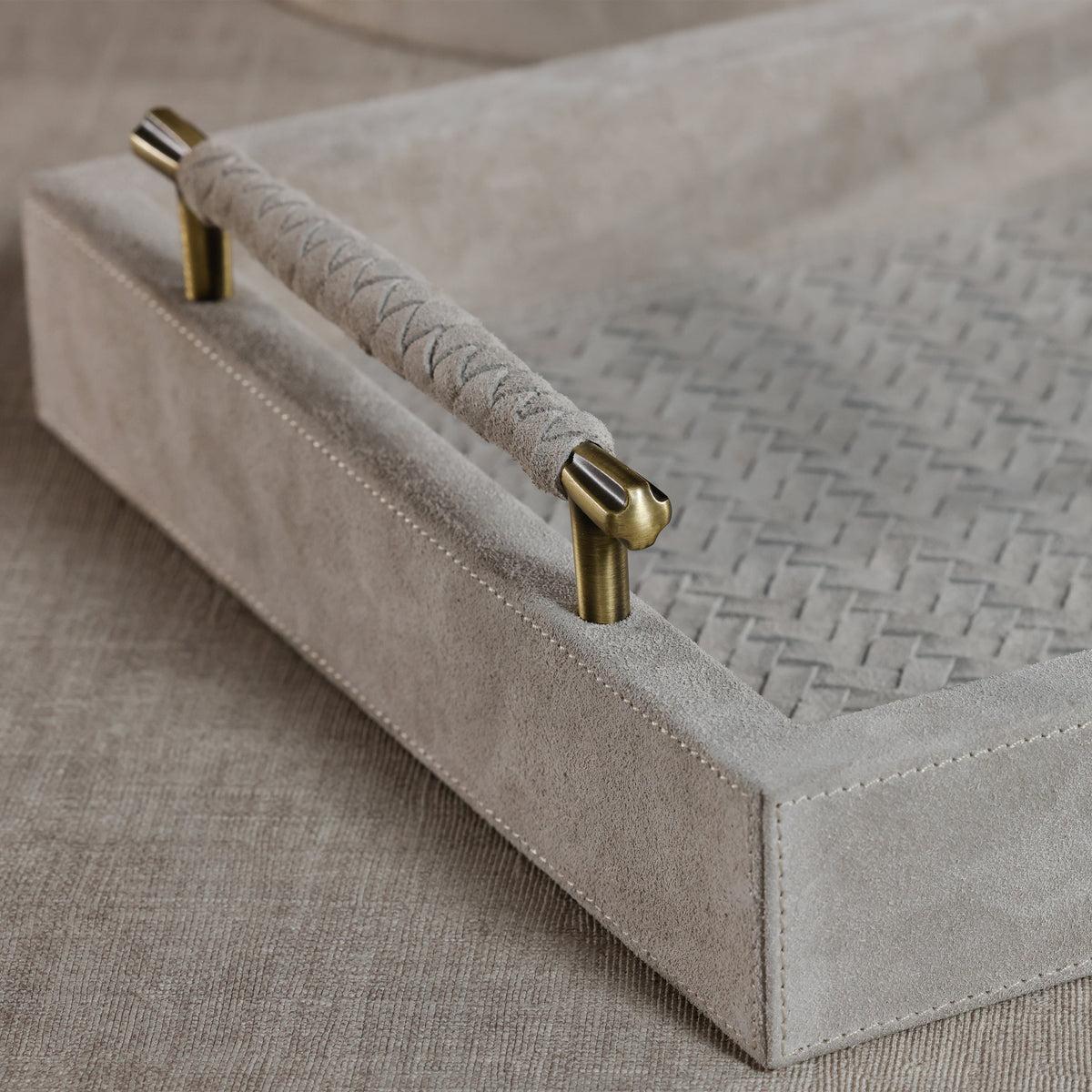 Zodax Arden Woven Suede Leather Tray with Brass Handles