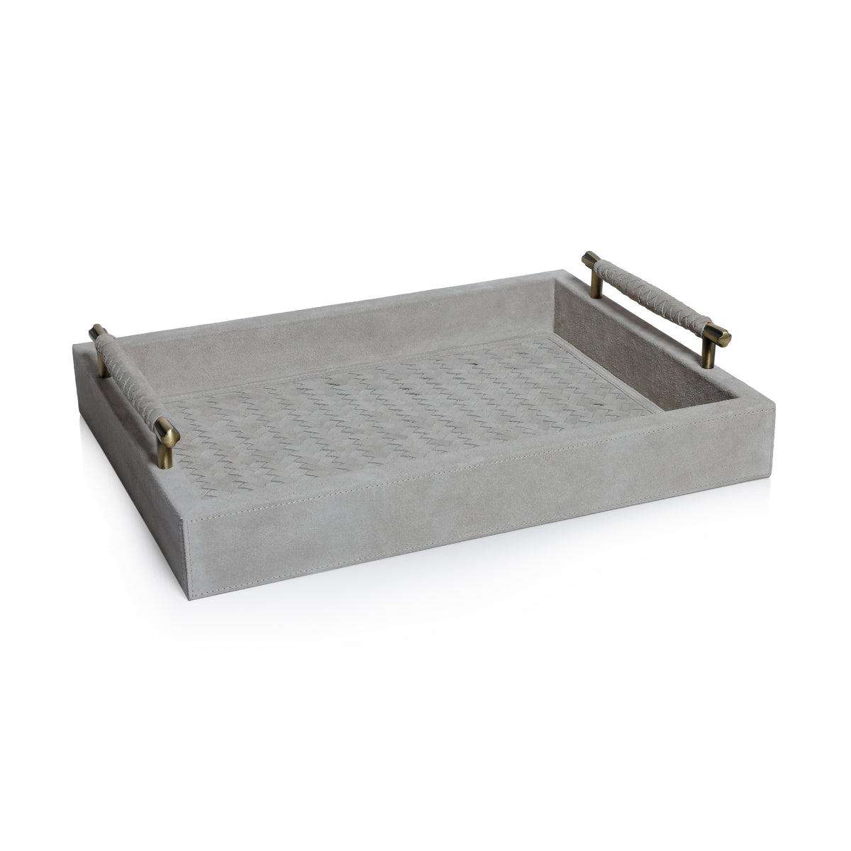 Zodax Arden Woven Suede Leather Tray with Brass Handles