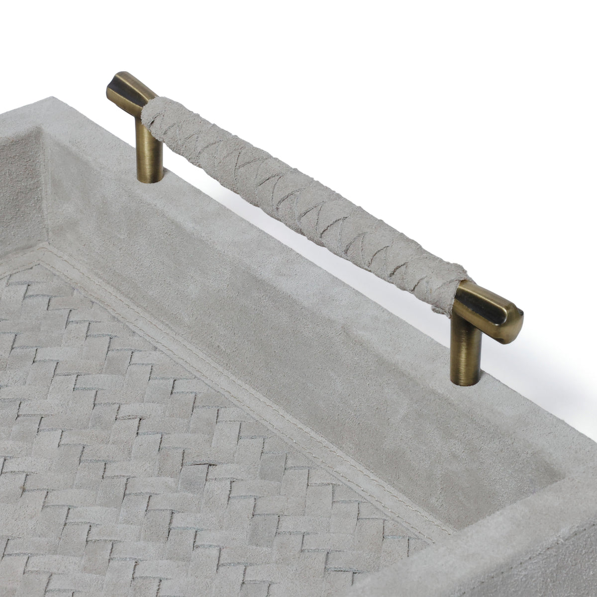 Zodax Arden Woven Suede Leather Tray with Brass Handles