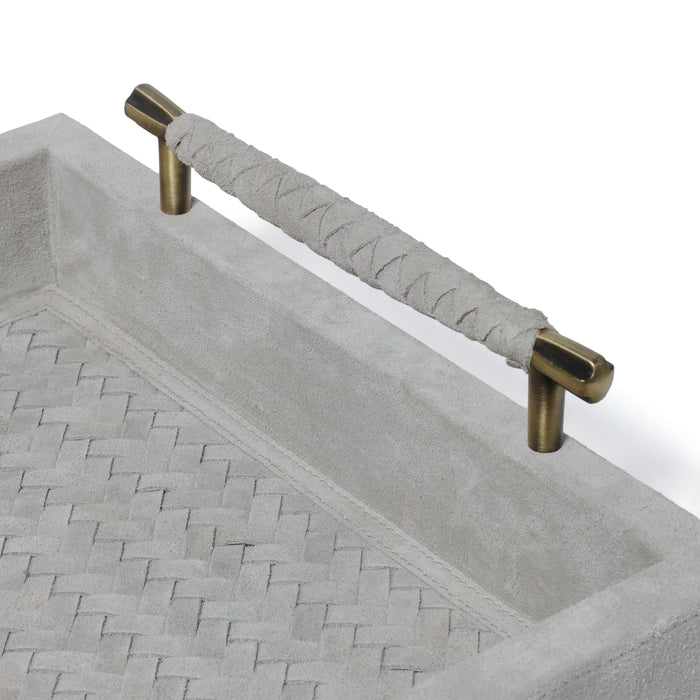 Zodax Arden Woven Suede Leather Tray with Brass Handles