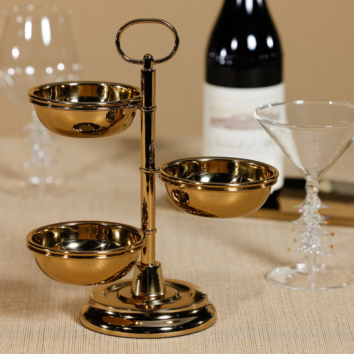 Zodax Polished Metal 3-Tier Appetizer and Condiment Server, Gold