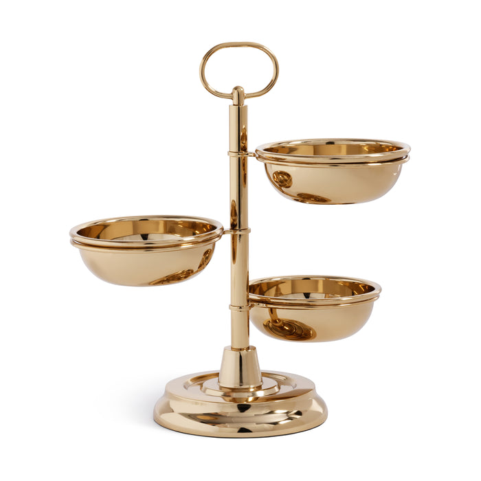Zodax Polished Metal 3-Tier Appetizer and Condiment Server, Gold