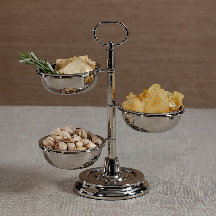 Zodax Polished Metal 3-Tier Appetizer and Condiment Server, Nickel