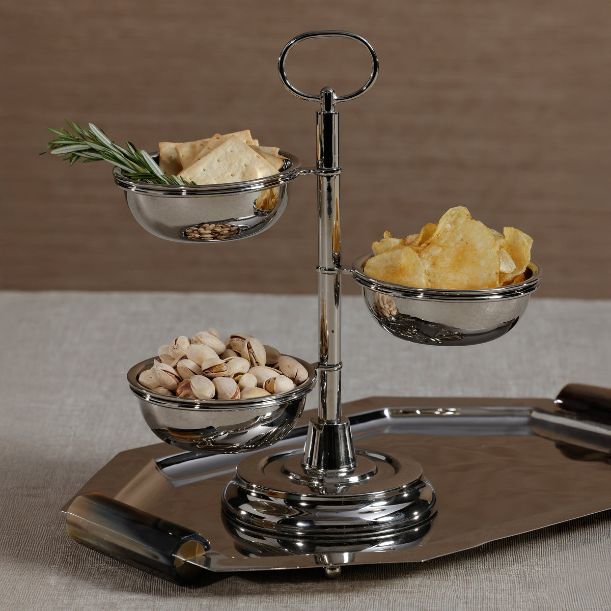 Zodax Polished Metal 3-Tier Appetizer and Condiment Server, Nickel