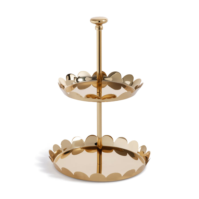 Zodax Lucente Polished Scalloped Metal Display & Serving Tray, Two-Tier, Gold
