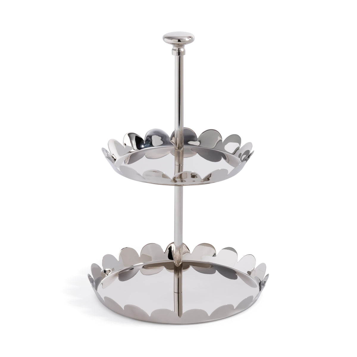 Zodax Lucente Polished Scalloped Metal Display & Serving Tray, Two-Tier, Nickel