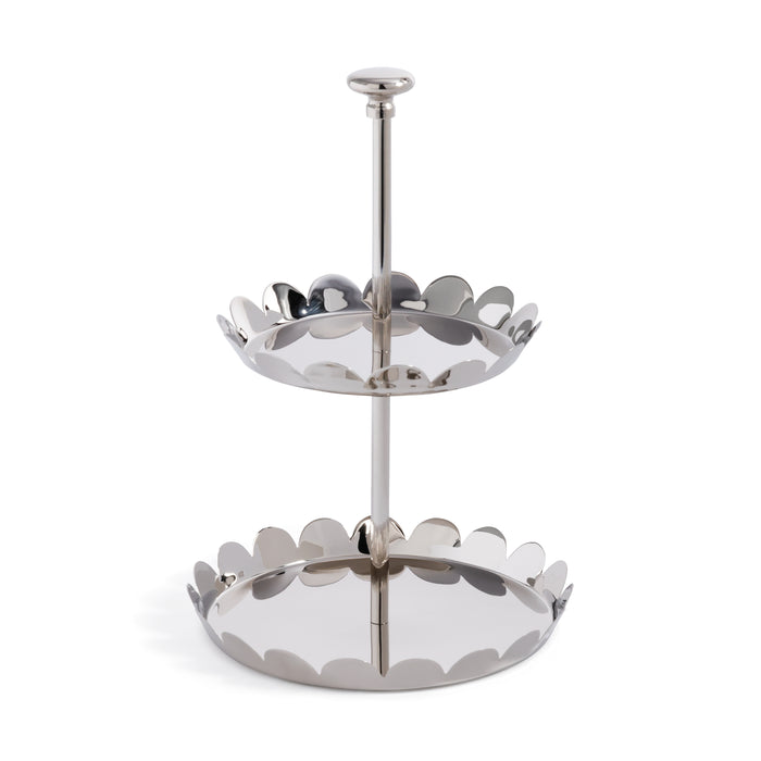 Zodax Lucente Polished Scalloped Metal Display & Serving Tray, Two-Tier, Nickel