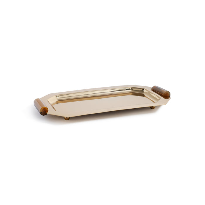 Zodax Polished Octagon Metal Serving Trays with Horn Handles, Gold, Small