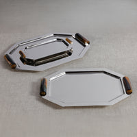 Zodax Polished Octagon Metal Serving Trays with Horn Handles, Nickel, Small