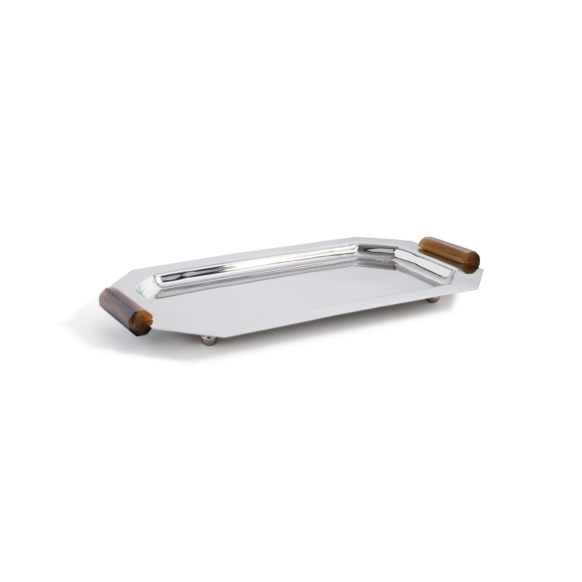 Zodax Polished Octagon Metal Serving Trays with Horn Handles, Nickel, Small