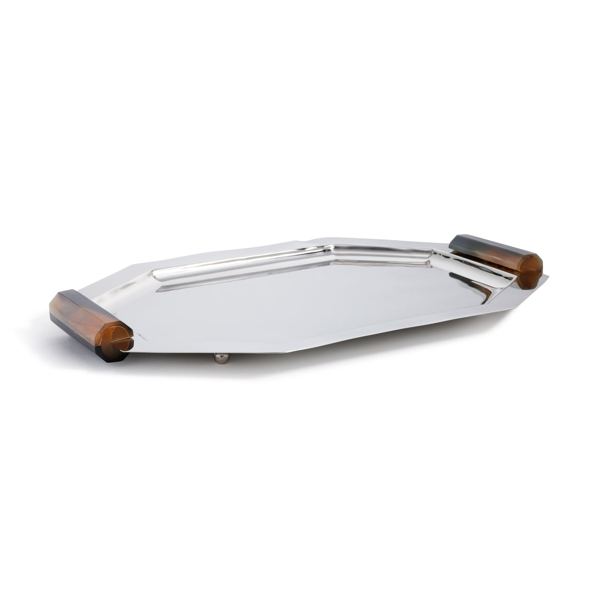 Zodax Polished Octagon Metal Serving Trays with Horn Handles, Nickel, Medium