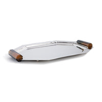 Zodax Polished Octagon Metal Serving Trays with Horn Handles, Nickel, Medium