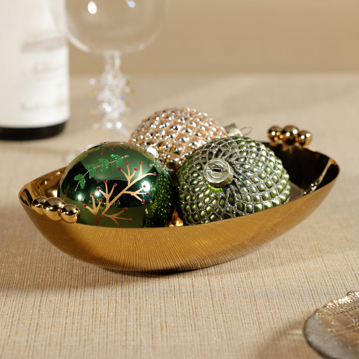 Zodax Lucente Polished Oval Metal Serving Bowls, Gold