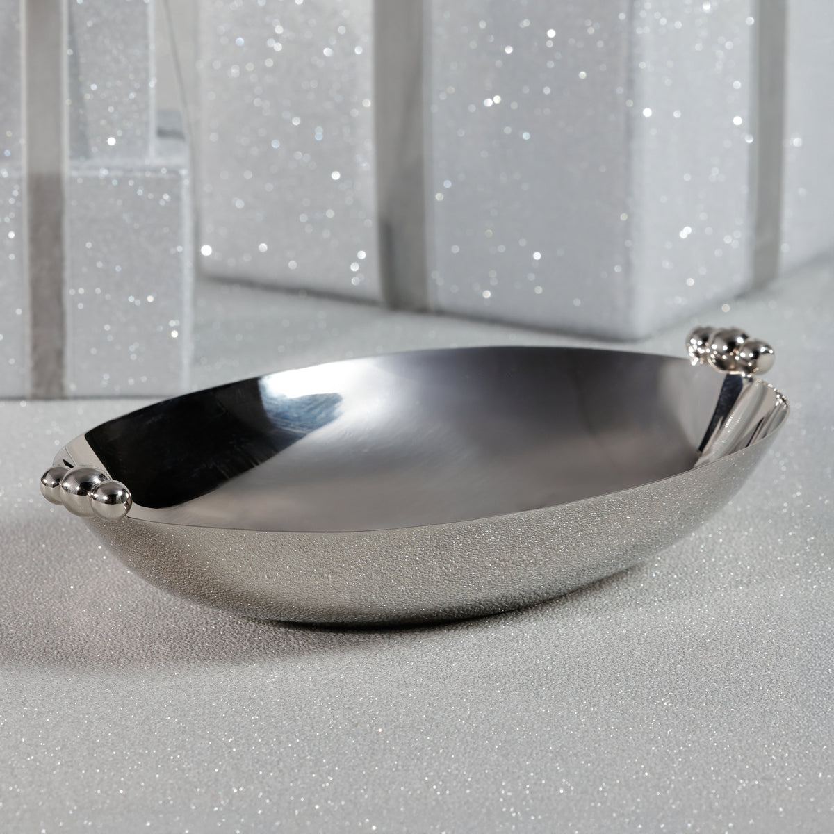 Zodax Lucente Polished Oval Metal Serving Bowls, Nickel