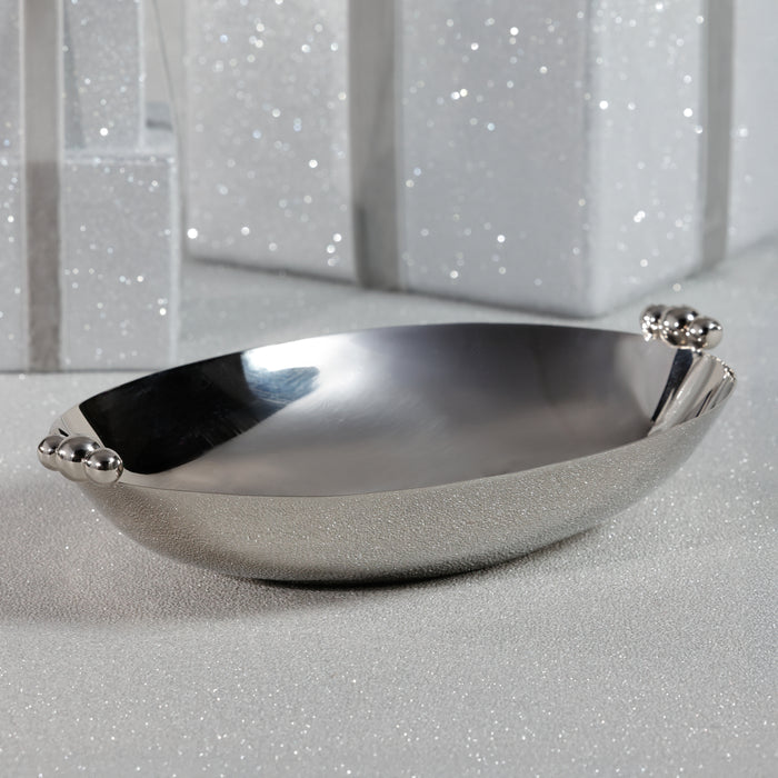 Zodax Lucente Polished Oval Metal Serving Bowls, Nickel