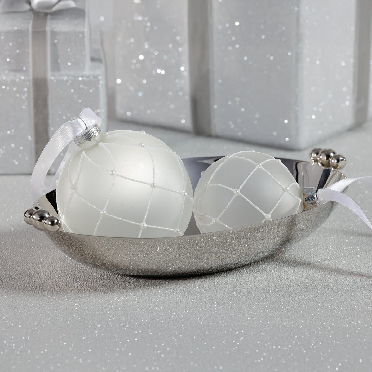 Zodax Lucente Polished Oval Metal Serving Bowls, Nickel