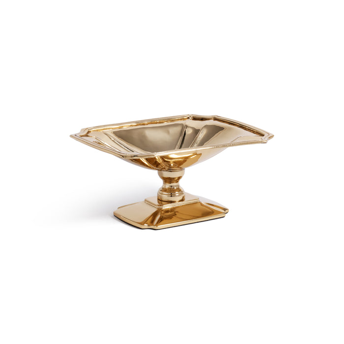 Zodax Lucente Polished Stainless Steel Footed Serving Dish, Gold