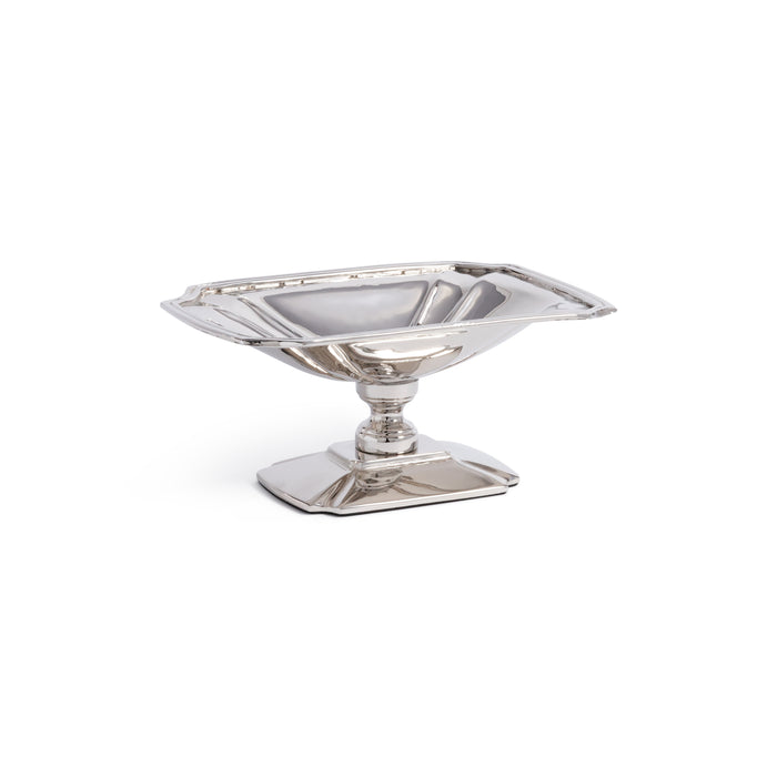 Zodax Lucente Polished Stainless Steel Footed Serving Dish, Nickel