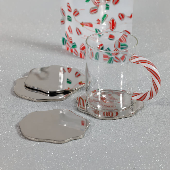 Zodax Lina Polished Metal 4.25" Beverage Coasters, Set of 4, Nickel