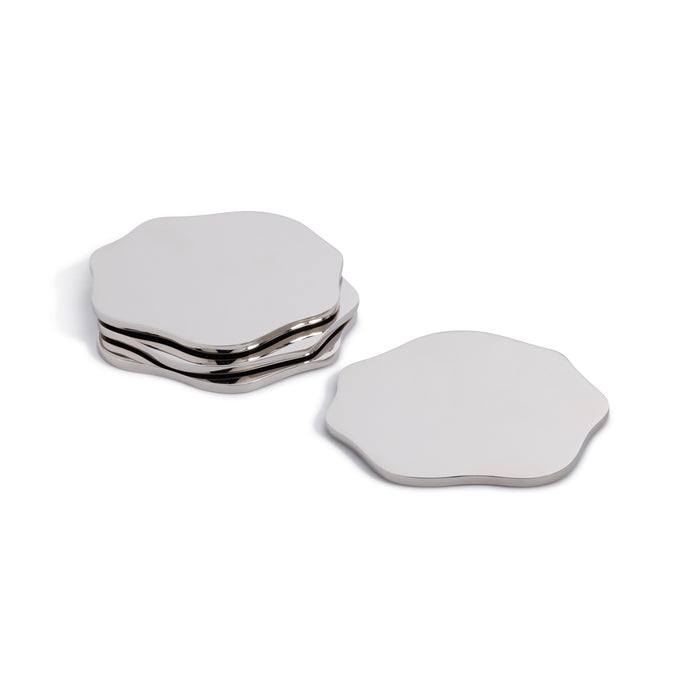 Zodax Lina Polished Metal 4.25" Beverage Coasters, Set of 4, Nickel