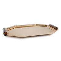 Zodax Polished Octagon Metal Serving Trays with Horn Handles, Gold, Large