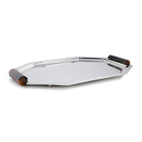 Zodax Polished Octagon Metal Serving Trays with Horn Handles, Nickel, Large