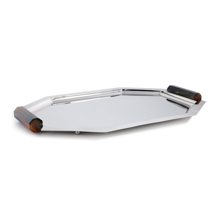 Zodax Polished Octagon Metal Serving Trays with Horn Handles, Nickel, Large