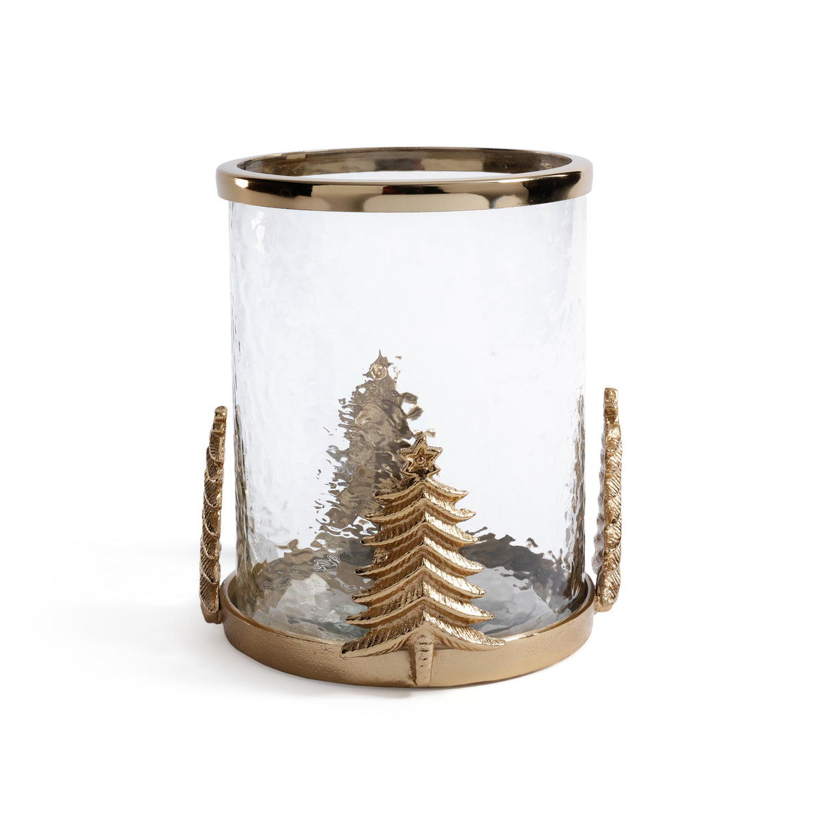 Zodax Forêt d’Hiver Glass and Metal Hurricane, Gold