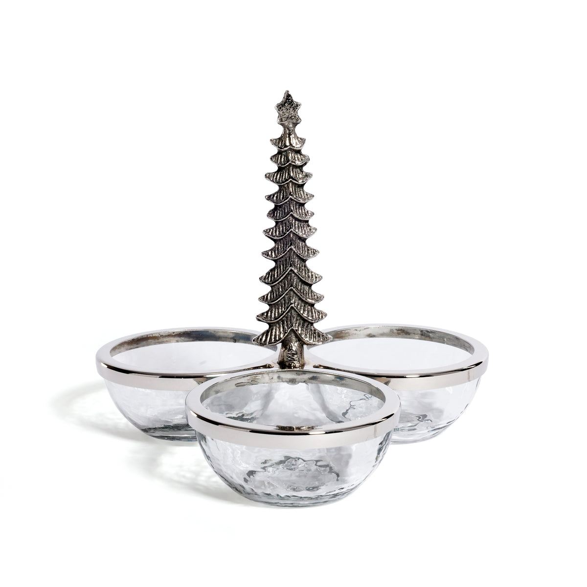 Zodax Forêt d’Hiver Silver Glass and Metal Trio Condiment Set, Nickel
