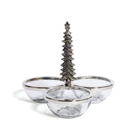 Zodax Forêt d’Hiver Silver Glass and Metal Trio Condiment Set, Nickel