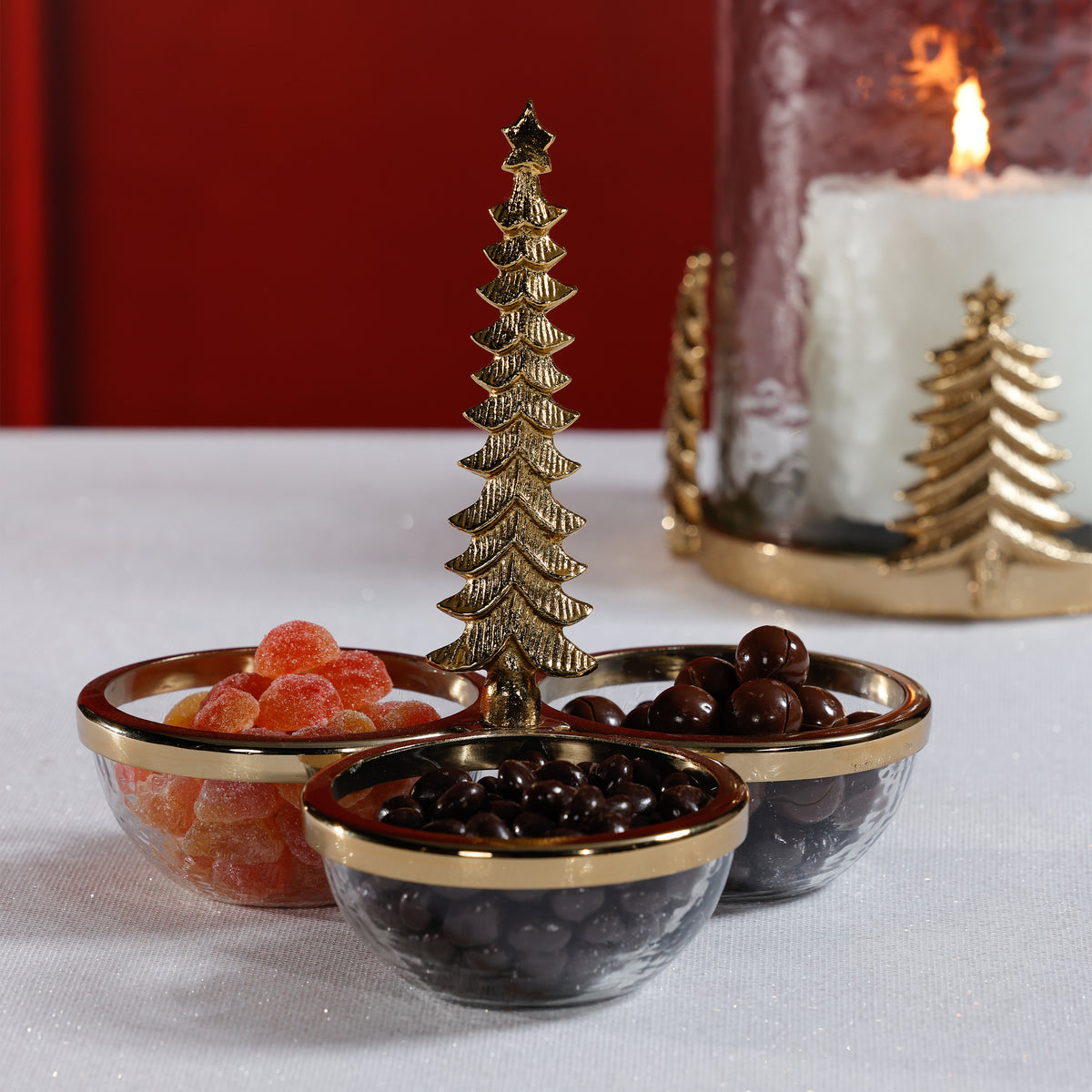 Zodax Forêt d’Hiver Silver Glass and Metal Trio Condiment Set, Gold